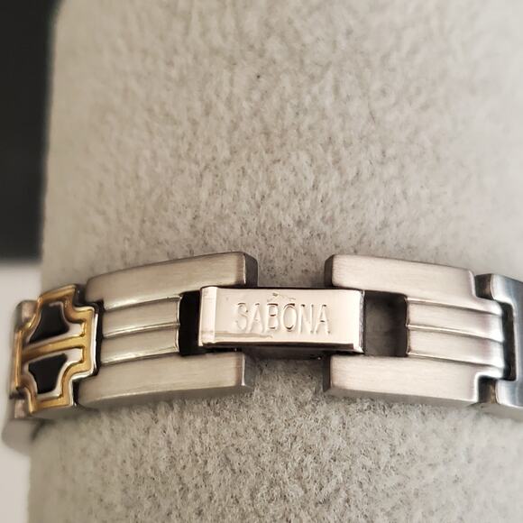 Sabona Men's Cross Bracelet‎ Stainless Steel Black Cable Magnetic Original Box - Picture 8 of 11